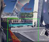 Analysis of collapse dynamics: The Mirror Cinema : 3D Camera field of view augmented by bridge configuration outside field of view and bridge deck reflection on wet roof (simulated)
