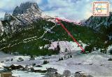 Wolkenstein (BZ)  / Korblifte Dantercepies und Ciampinoi : Trasse des Korblifts Dantercepies. Links die markanten Cirspitzen