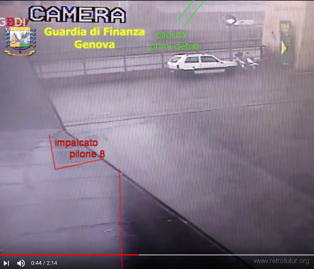 Analysis of collapse dynamics: The Mirror Cinema : 05 The first debris become visible. In the image, their longitudinal shape is outlined by green lines.
