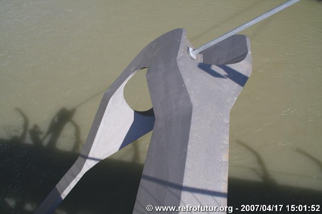 The cable stay bridge over the river Inn : Fixation of the bridge deck to the cable stay.
