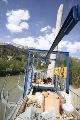 The cable stay bridge over the river Inn : Service vehicle on track