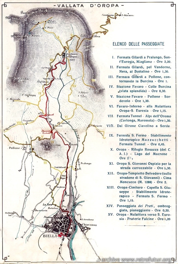 La tramvia Biella - Oropa : Cartina del tracciato della Tramvia elettrica Biella-Favaro Oropa
