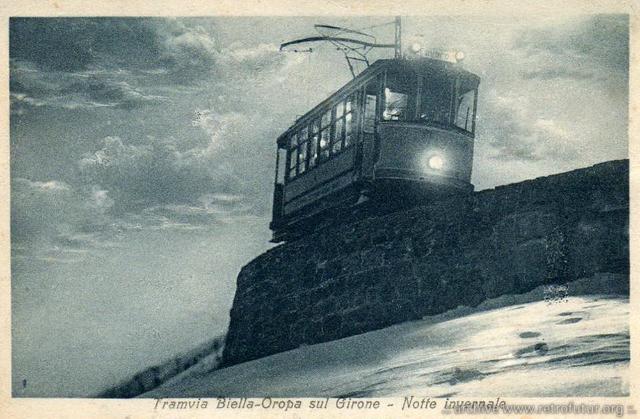 La tramvia Biella - Oropa : Discesa serale con la neve