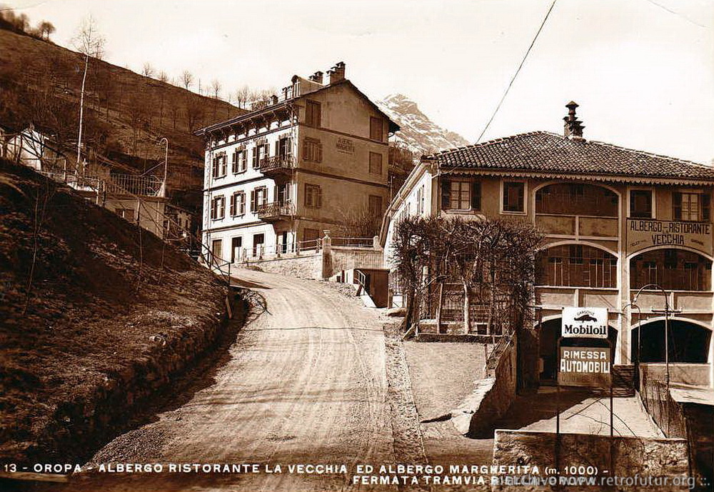 La tramvia Biella - Oropa : Albergo Ristorante La Vecchia ed Albergo Margherita (m.1000), Fermata tramvia Biella - Oropa