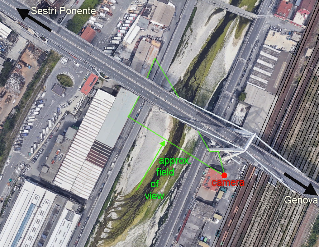 Analysis of collapse dynamics: The Mirror Cinema : Surveillance camera location south of pylon 9 and camera field of view (approximated)